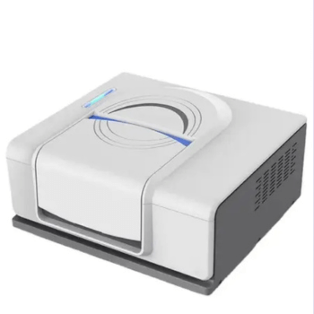 Compact benchtop FTIR spectrometer with a white housing and a curved lid over the sample area