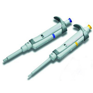 Two adjustable micropipettes with colour-coded plungers
