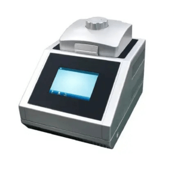 PCR thermal cycler with a heated lid on top and a colour touchscreen on the front panel