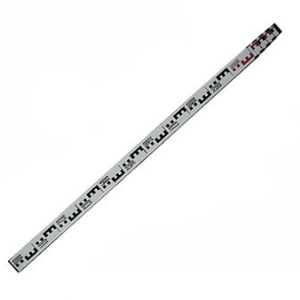 Levelling staff with black E-pattern graduations and red markings