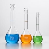 Three stoppered volumetric flasks of 250 ml, 100 ml and 50 ml with a single calibration mark on each neck